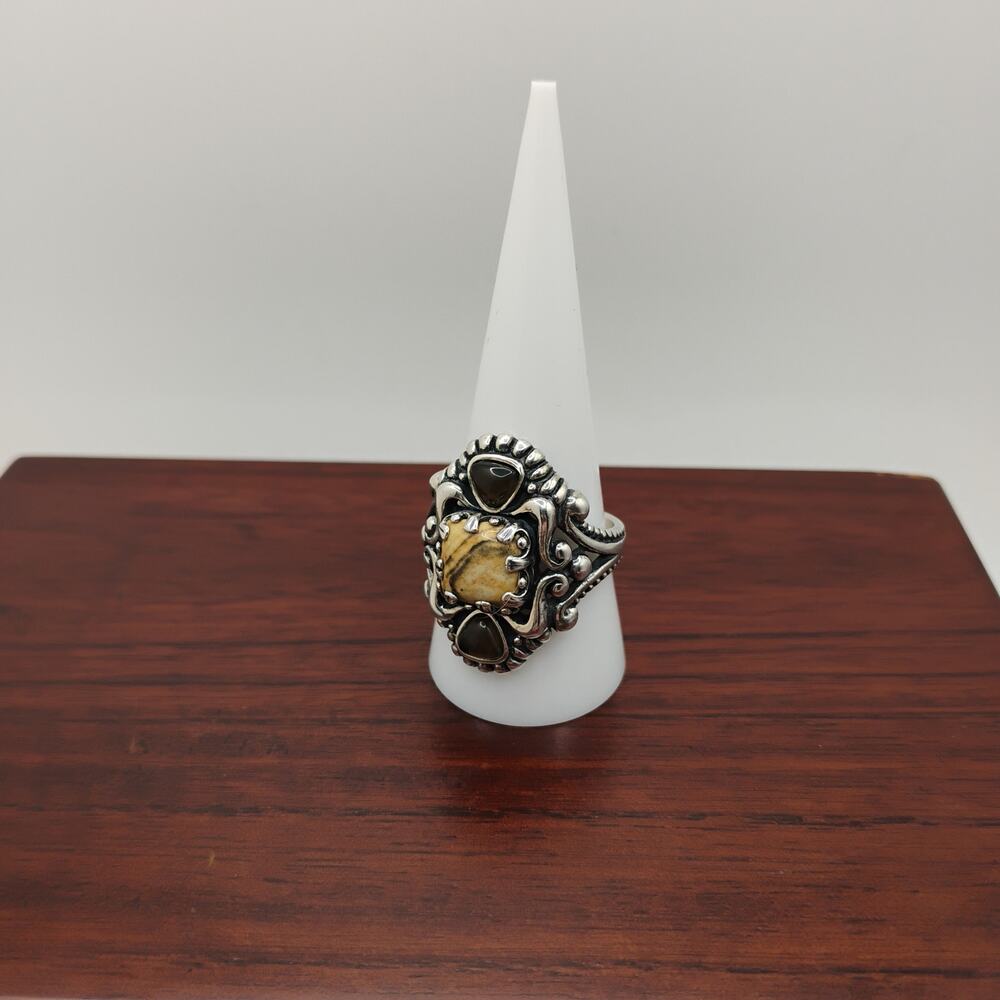 Carolyn Pollock Relios Yellow Jasper and Smoky Quartz Ring Sz 10